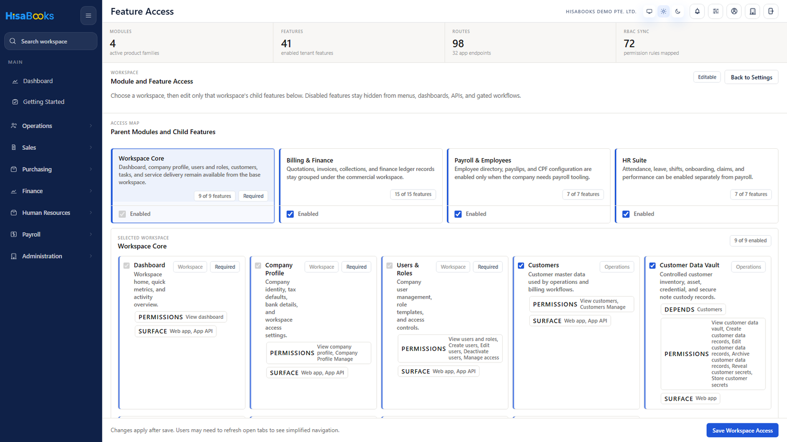 Enable workspaces and child features