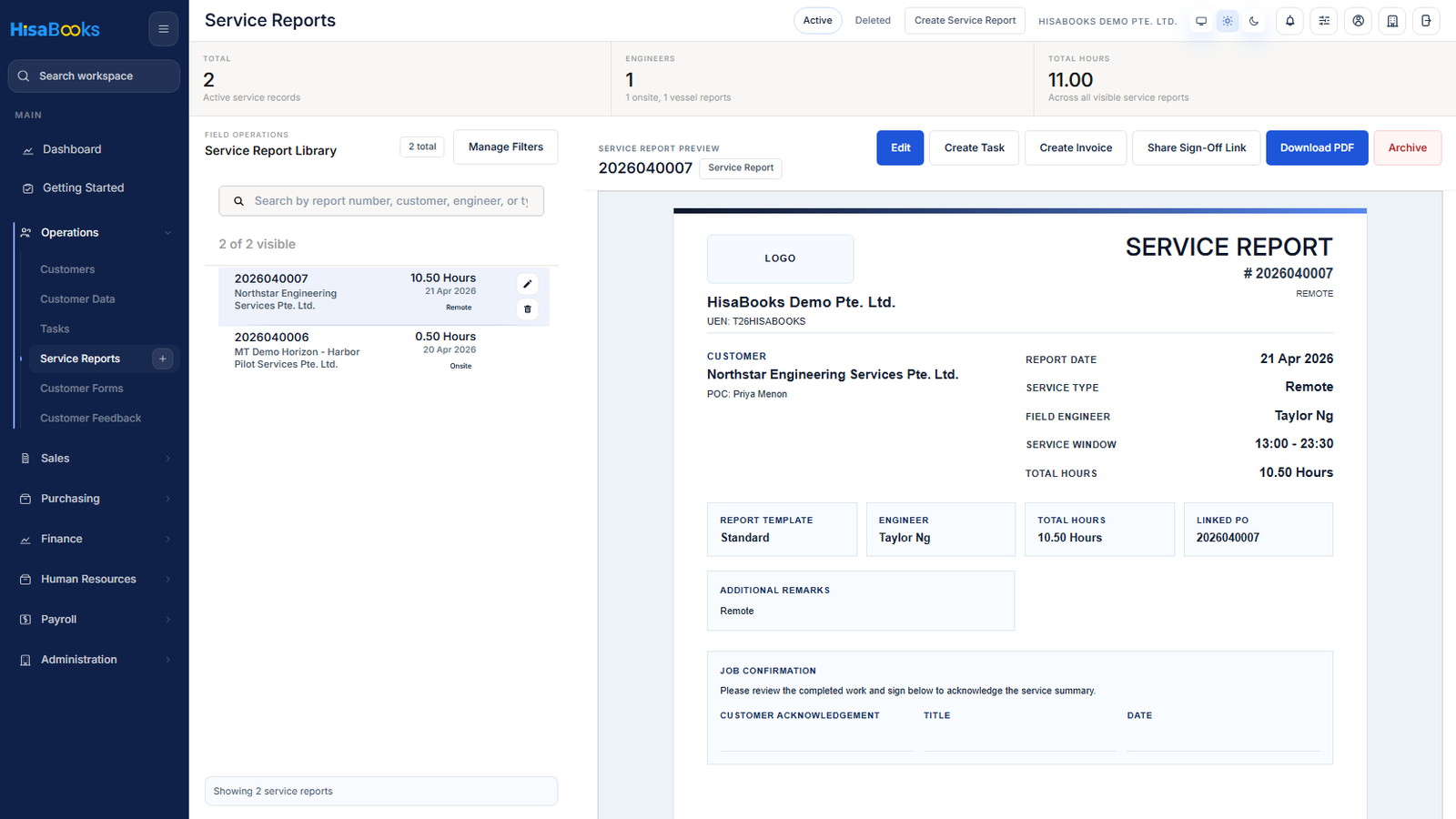 Field Service & Signoff in HisaBooks