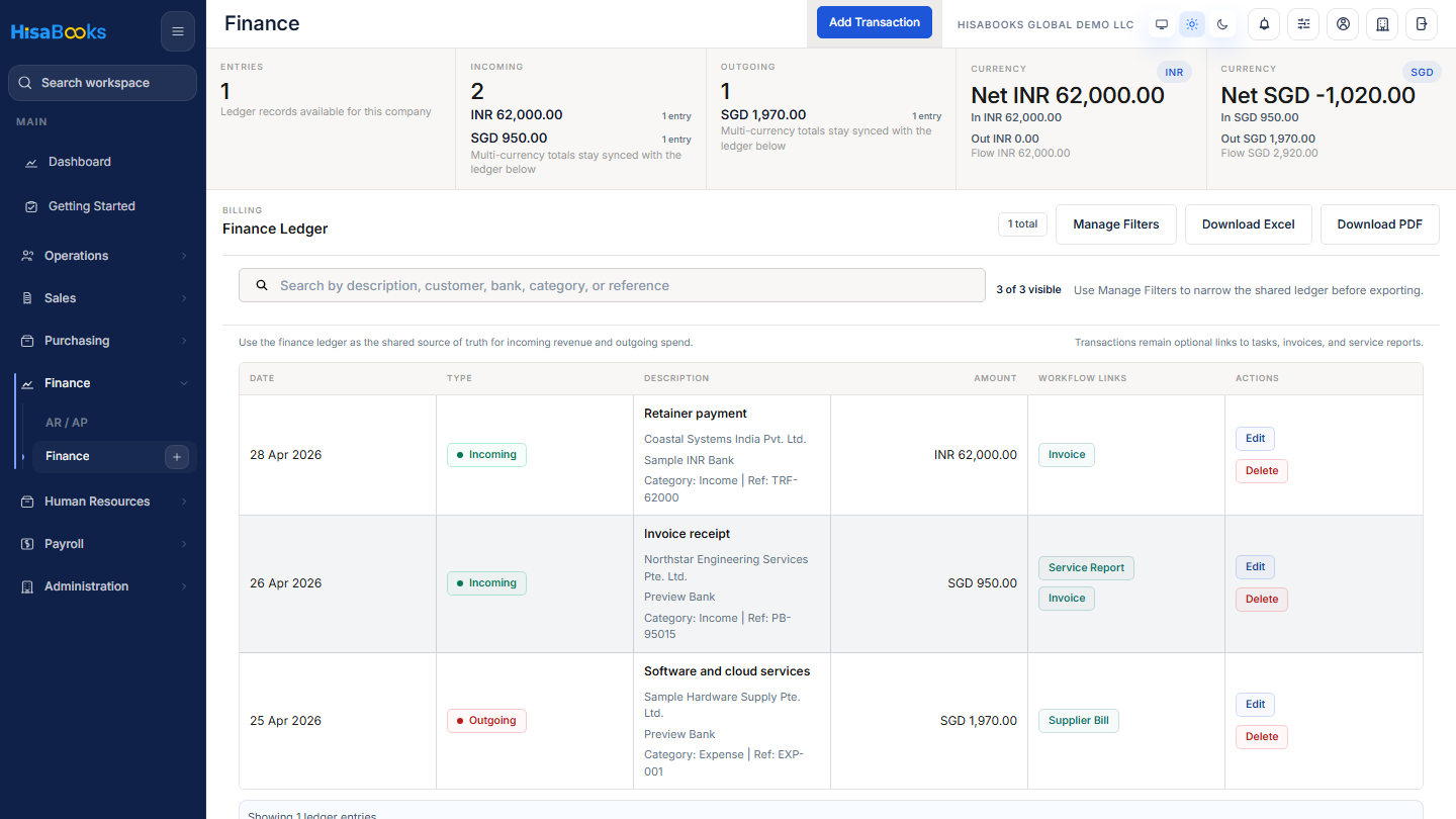 Finance ledger screen