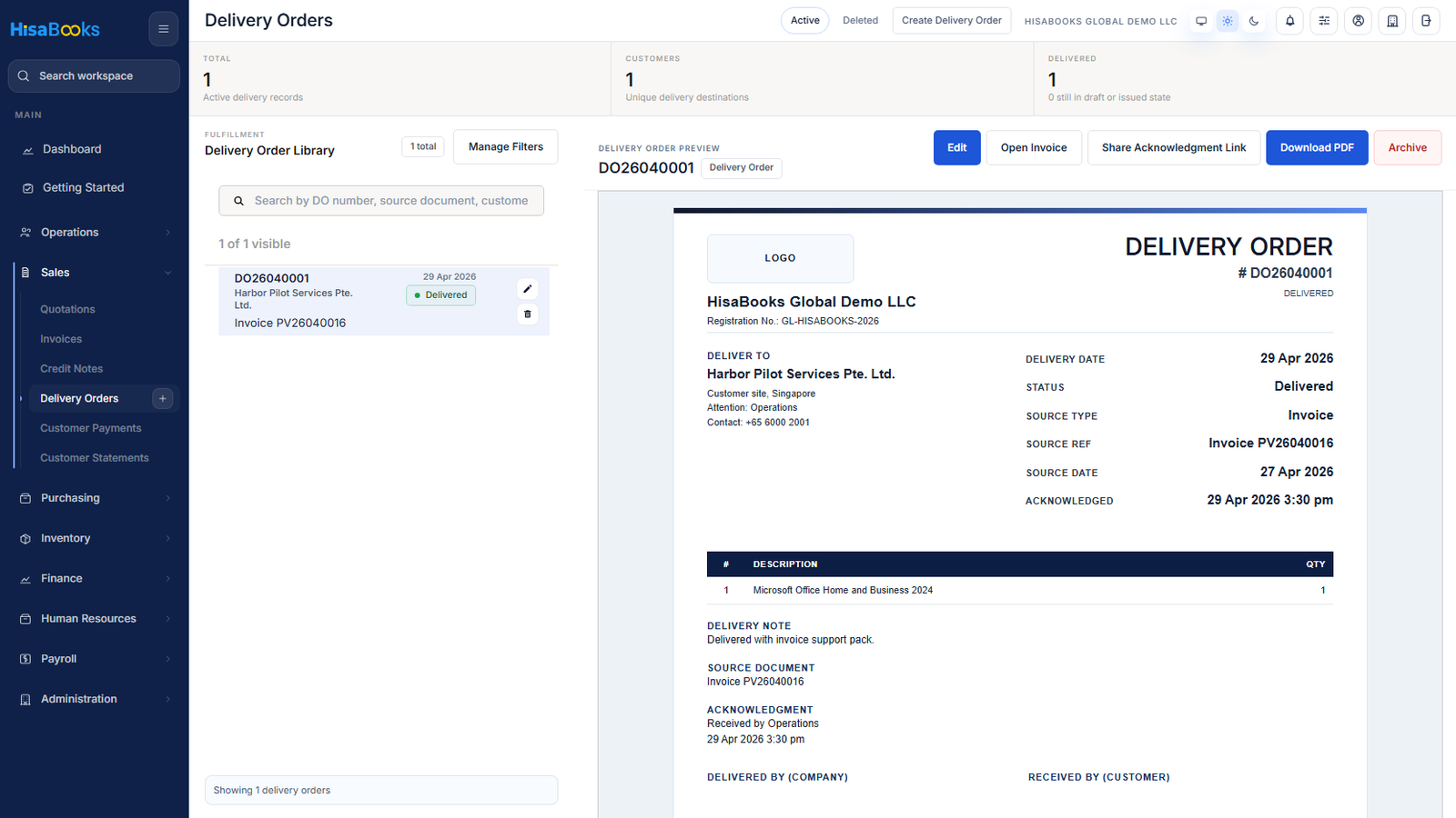 Delivery orders screen