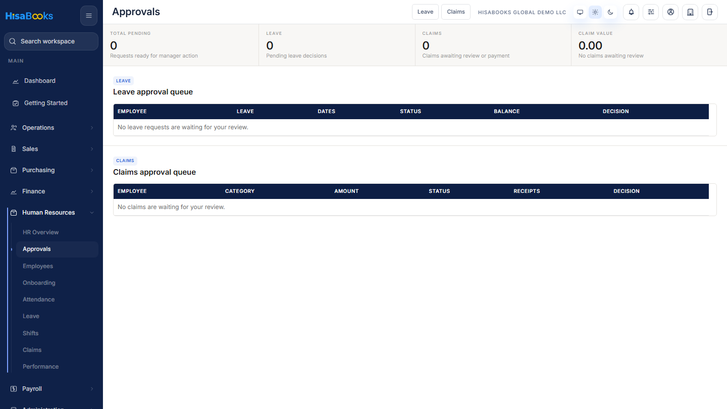 Approvals screen