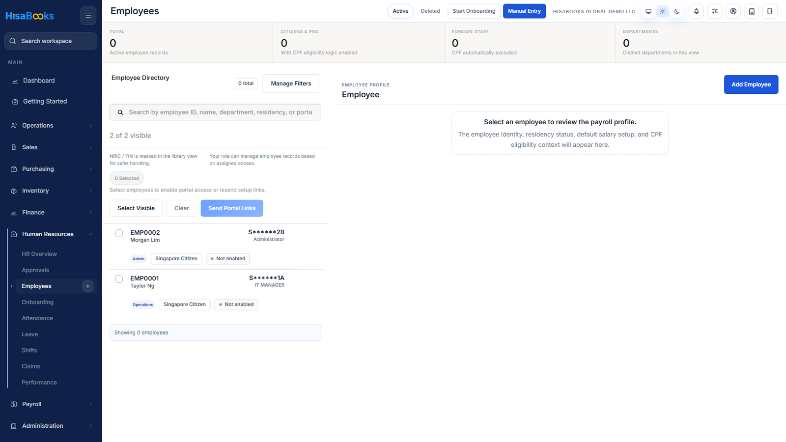 Employee payroll source screen
