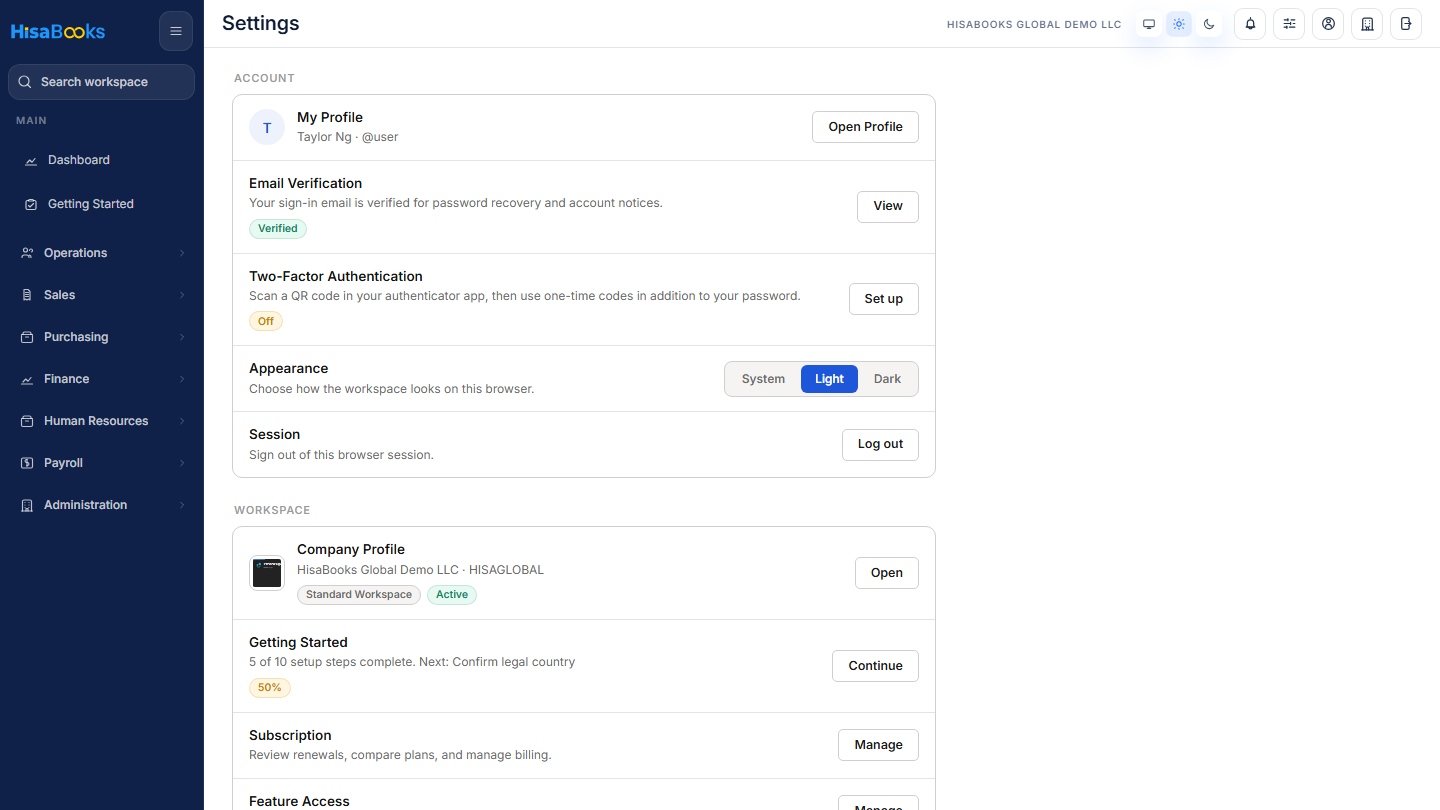 Settings screen