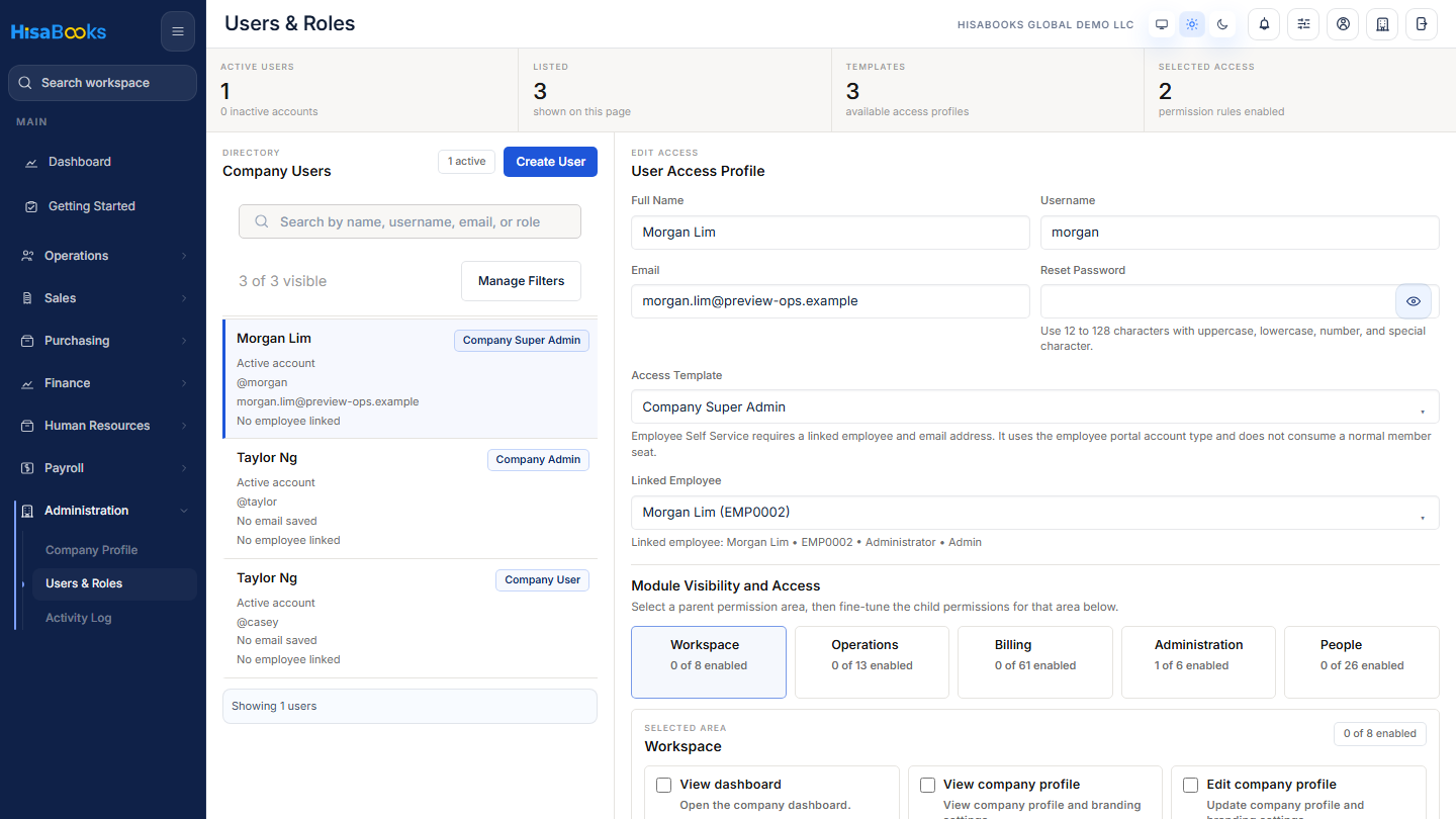 Users screen