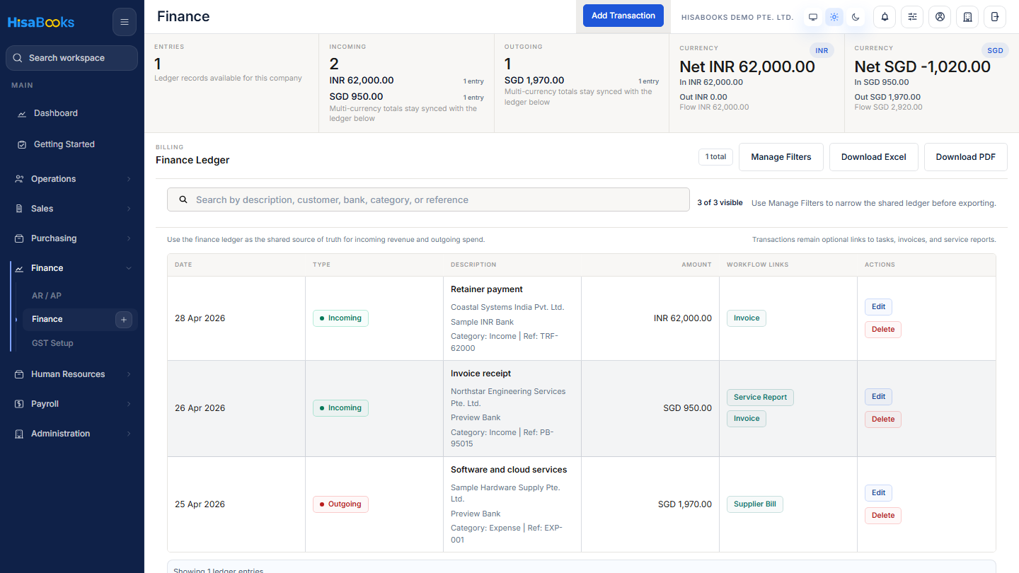 Finance ledger screen