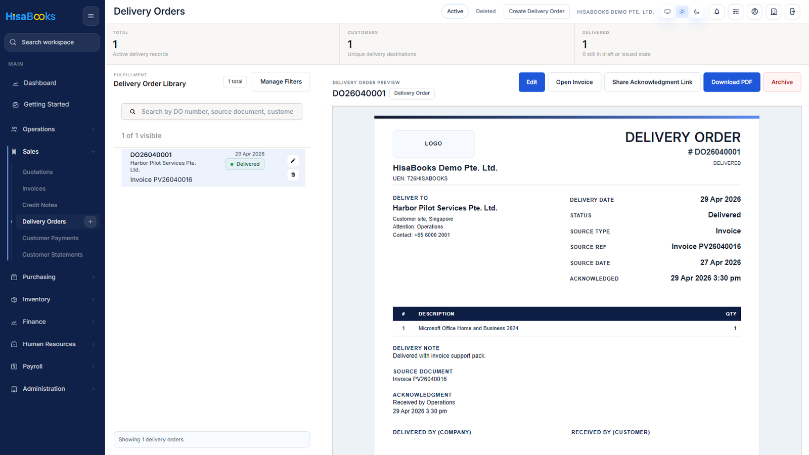 Delivery orders screen