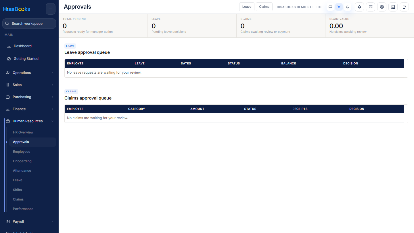 Approvals screen