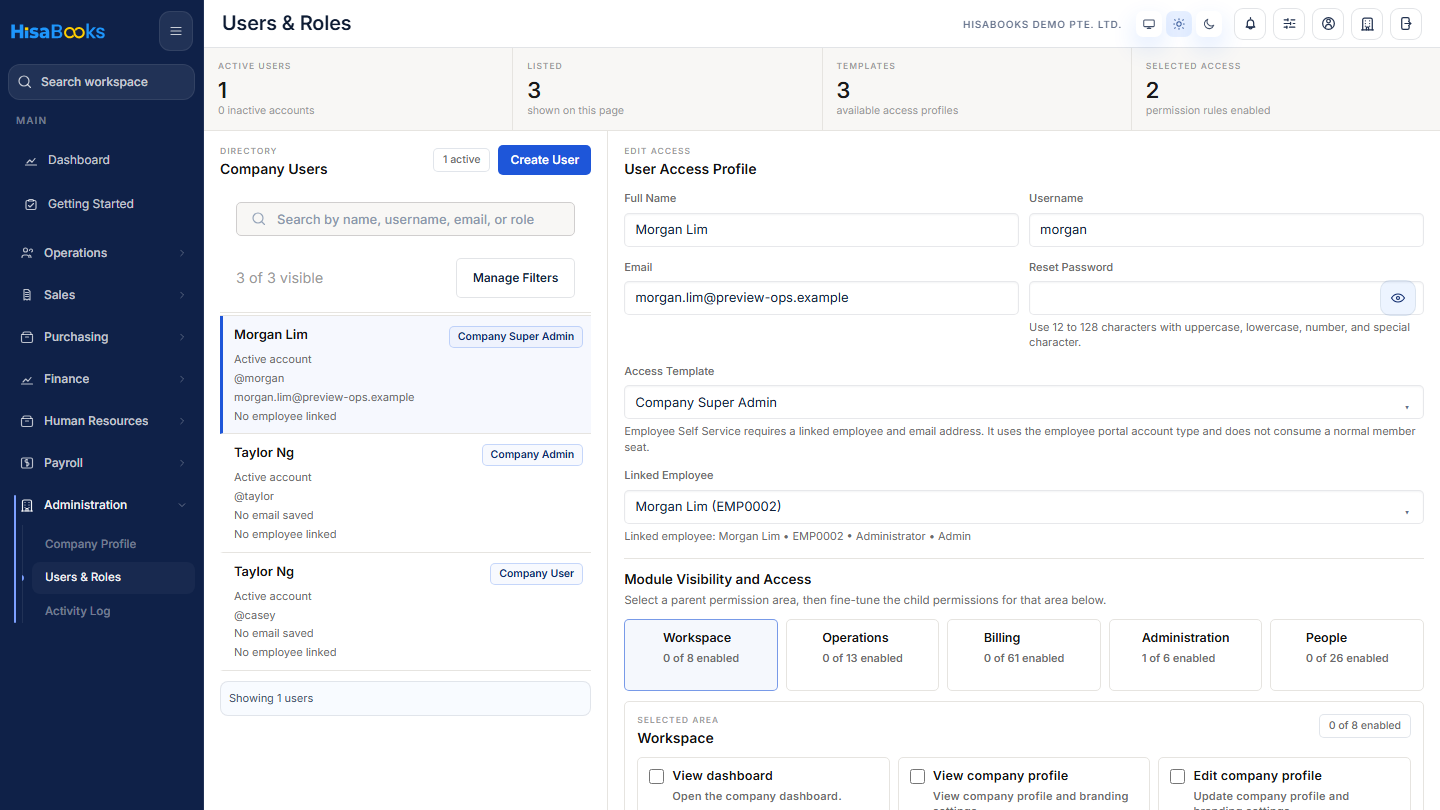 Users screen