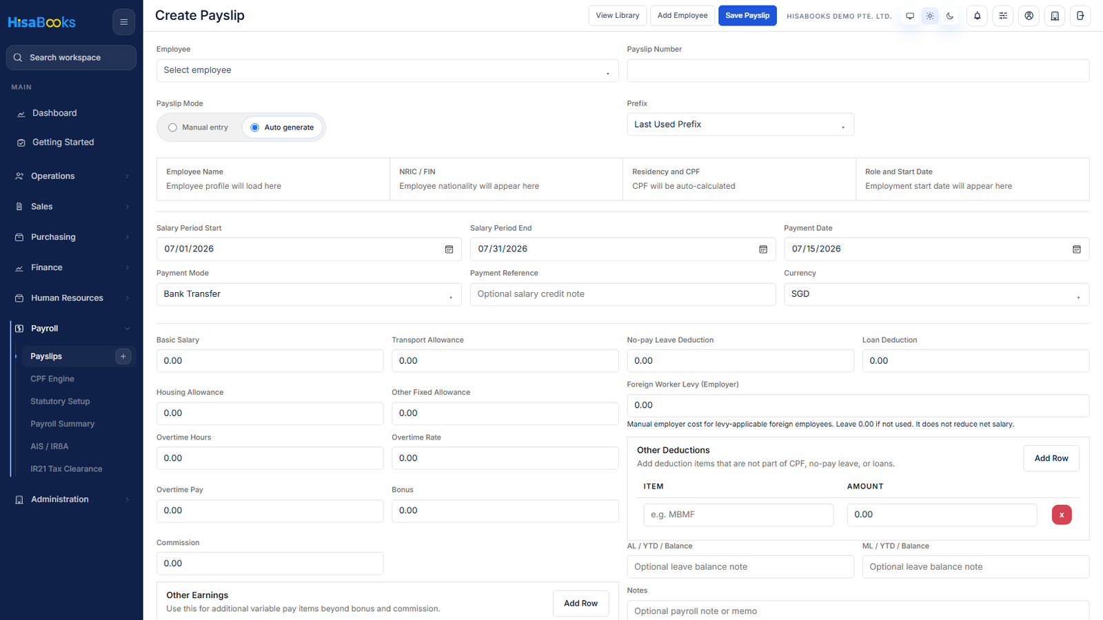 Enter pay components and deductions