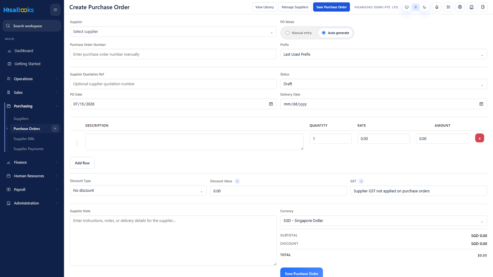Build the purchase order from supplier and item data